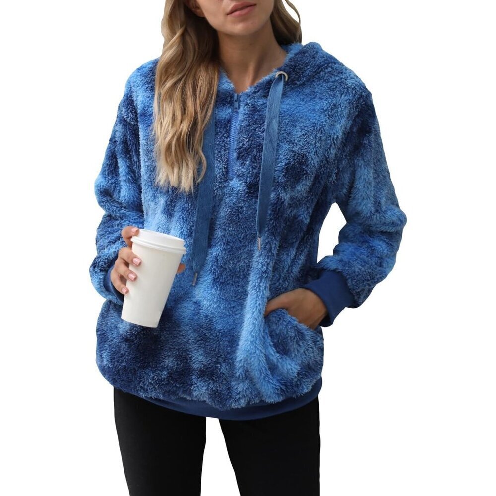 Womens Sherpa Fleece Zip Up Hoodie Oversized Winter Coat 3Xl Blue